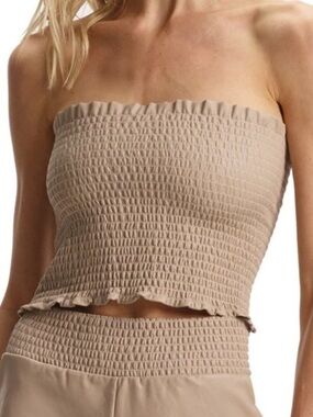 NEW Commando Faux Leather Smocked Tube Top — Sand